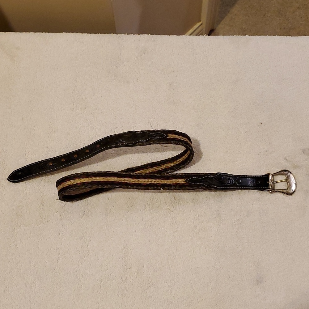 Nocona hand braided horsehair belt with tooled leather, size 36
